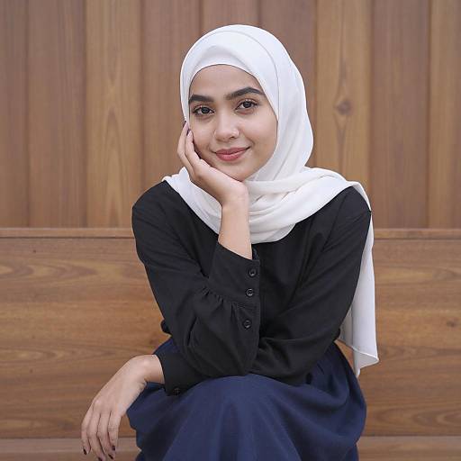 Young Woman in White Hijab Sitting