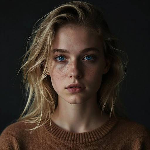 Moody Portrait of Woman with Blue Eyes