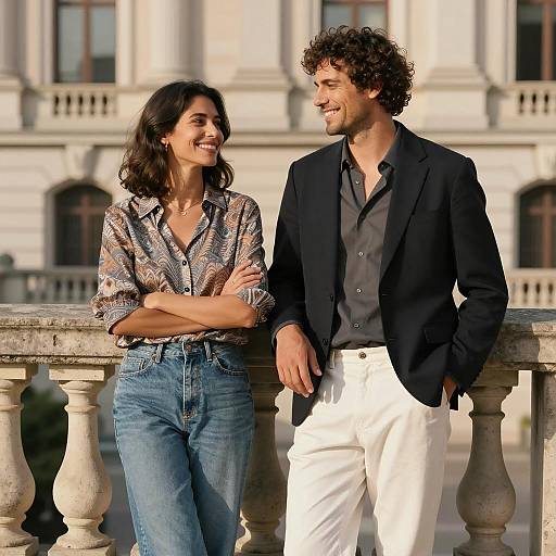 Smiling Couple Outdoors by Railing