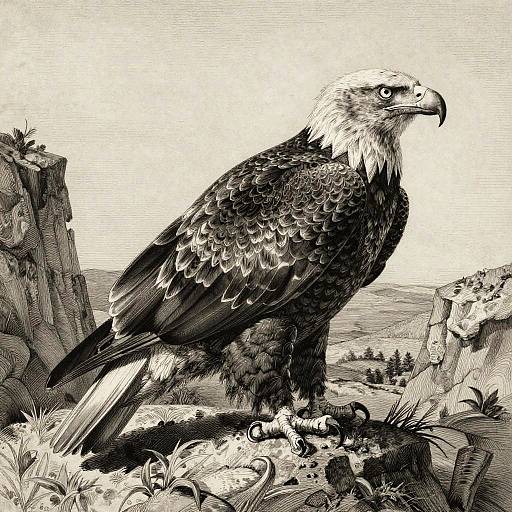 Monochrome Mezzotint Bald Eagle Illustration