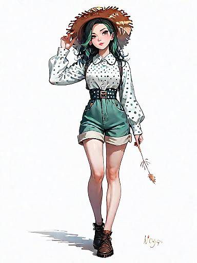 Realistic Summer Woman in Polka Romper
