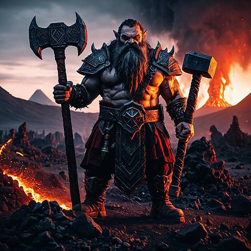 Evil Dwarf Wielding Demonic Warhammer at Twilight