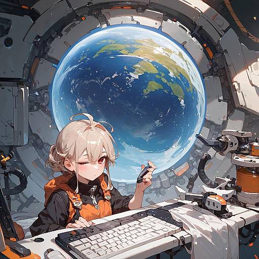 Intricate Anime Girl Inside Spaceship