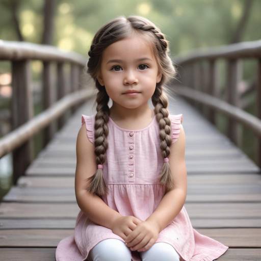 Portrait of Toddler Girl Sitting on Wooden Bridge