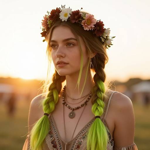 Bohemian Braided Hair with Lime Highlights