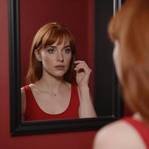Red-Haired Woman Looking in Mirror