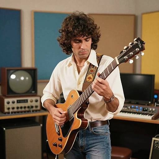 Young Carlos Santana Playing Guitar