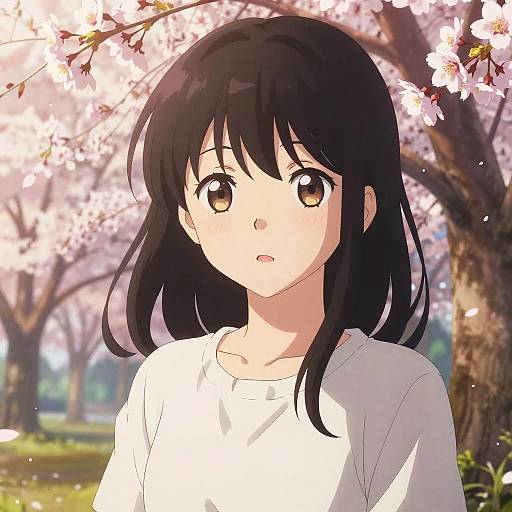 Anime Girl in Cherry Blossom Garden