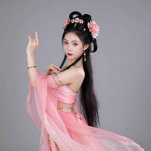 Realistic Girl in Pink Dancing Dress