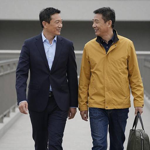 Two Men Smiling on Concrete Bridge