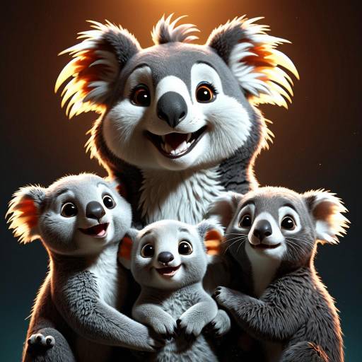 Happy Cartoon Koala Family Portrait