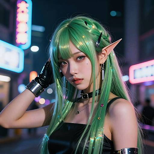Futuristic Cyberpunk Half Green Hair Portrait