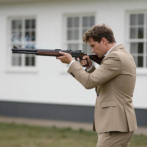 Man Aiming Rifle Near White House