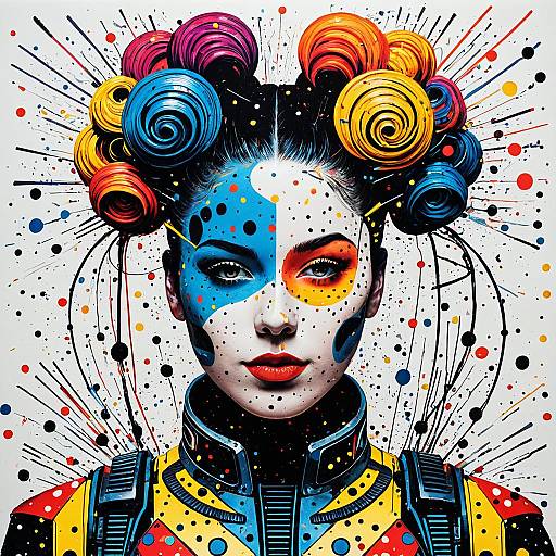 Futuristic Cyborg with Abstract Hair and Makeup