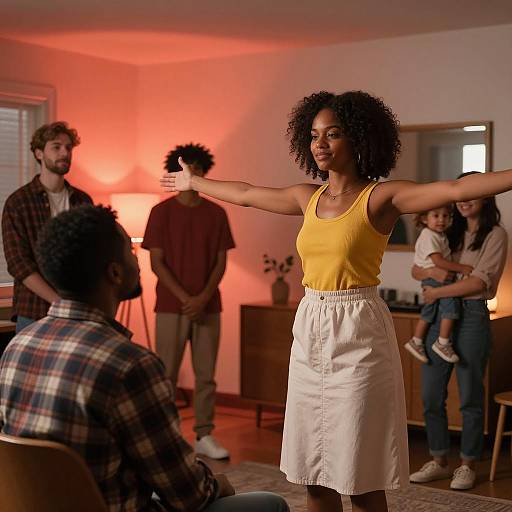 Confident Woman in Warmly Lit Room