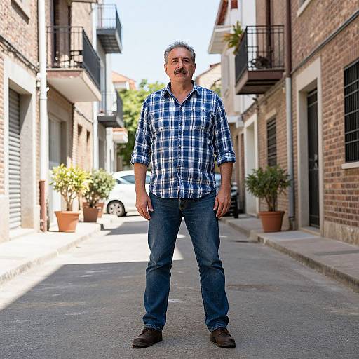 Confident Man in Sunlit Urban Alley