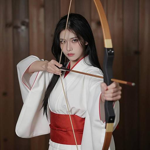 Serious Asian Woman in Kimono with Bow