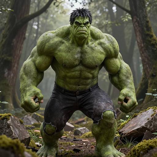 Muscular Hulk in Ruined Forest