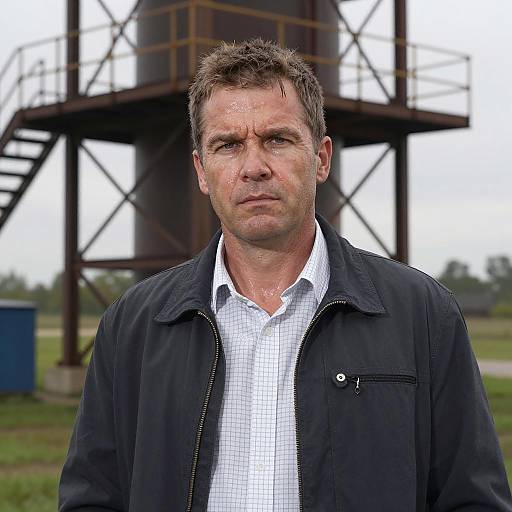 Serious Man Against Industrial Backdrop