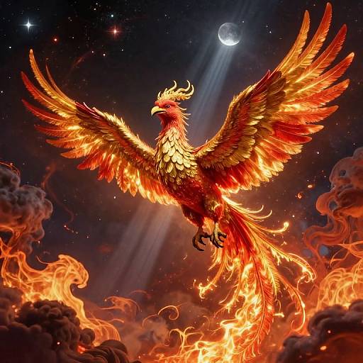 Surreal Phoenix Soaring Through Fiery Cosmos