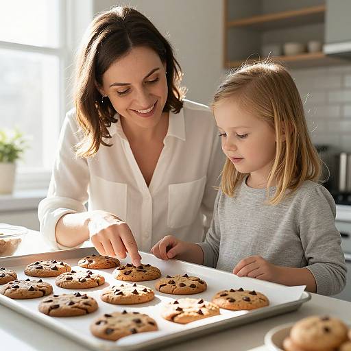 Smiling Woman and Girl Baking Cookies