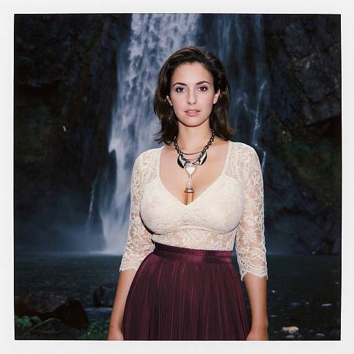 Elegant Hourglass Woman by Waterfall