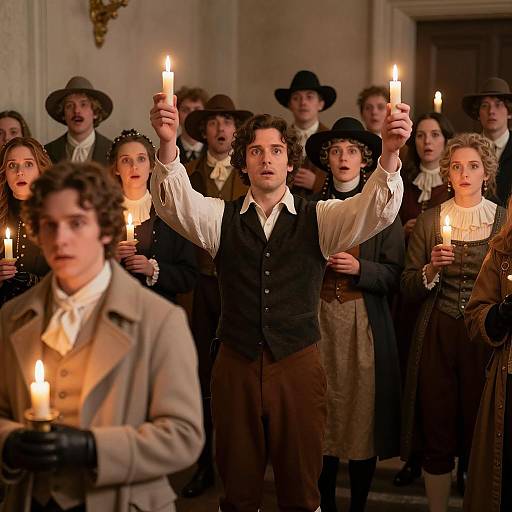 18th-Century Gathering Under Candlelight
