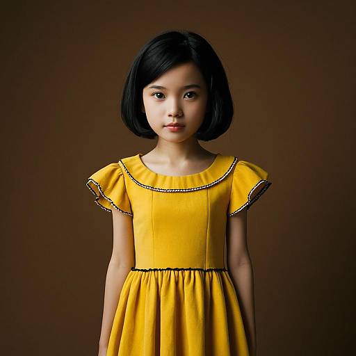 Young Girl in Yellow Dress Standing