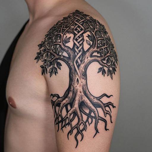 Intricate Norse Yggdrasil Shoulder Tattoo