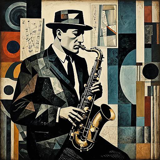 Cubist Jazz Musician Playing Saxophone