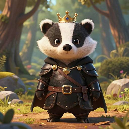 Anthropomorphic Badger Rogue in Armor with Crown