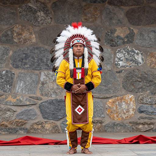 Native American Man in Traditional Headdress and Attire