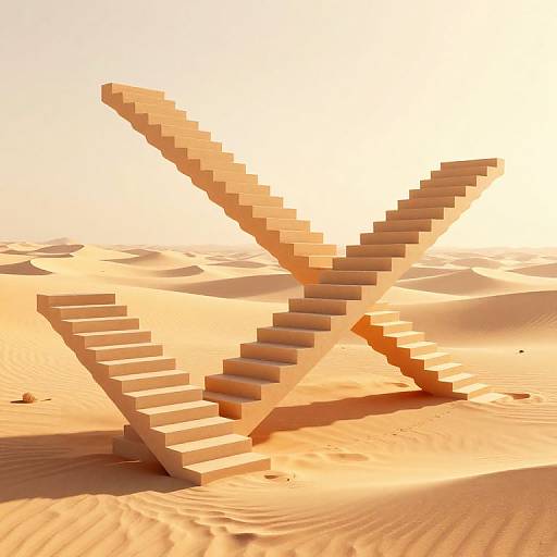 Surreal Floating Staircases in Desert