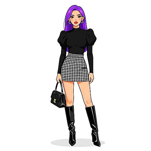 Chic Woman in Puff Sleeve Outfit