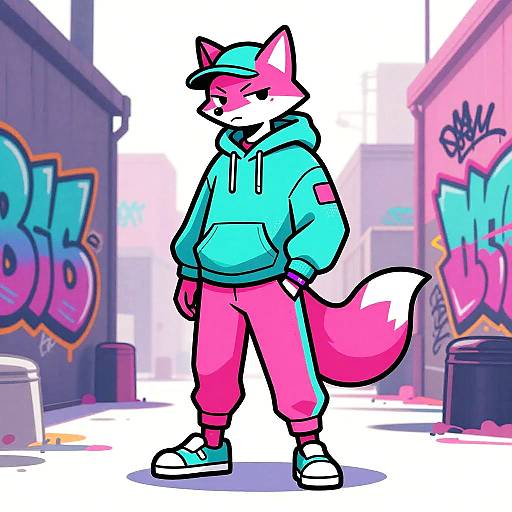 Vibrant Cybernetic Fox Street Artist