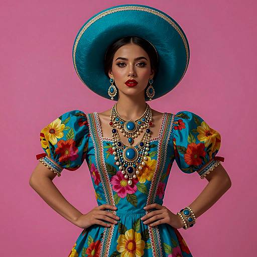 Vibrant Woman in Traditional Dress Illustration