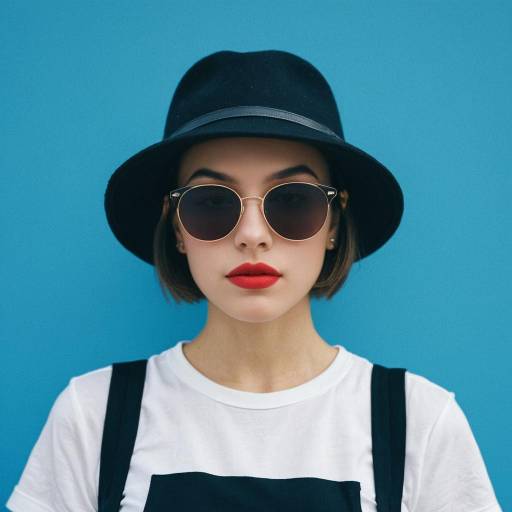 Stylish Woman in Black Hat and Sunglasses