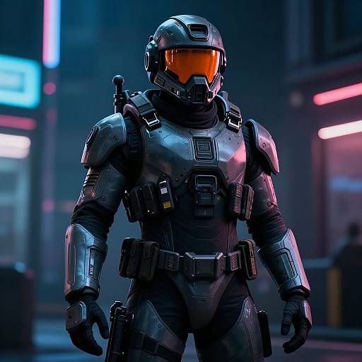 Futuristic Cyberpunk Soldier in Neon City