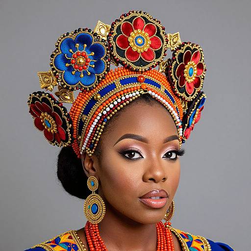 Elegant African American Woman in Kokoshnik