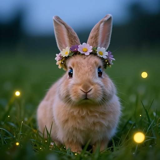 Blond Bunny with Floral Crown at Dusk