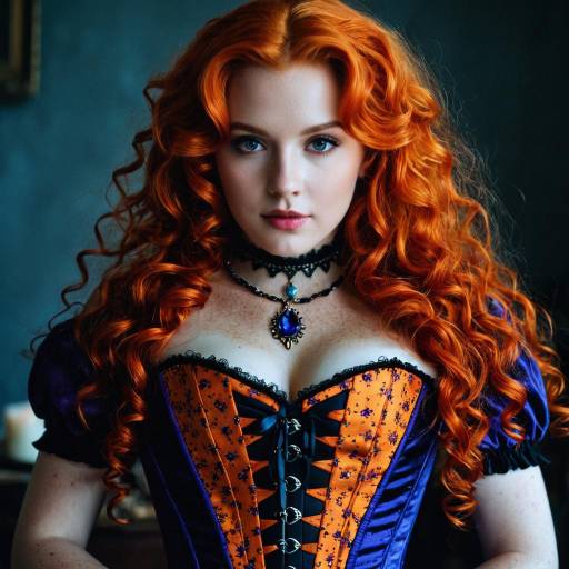 Woman in Vintage Orange and Purple Corset Costume