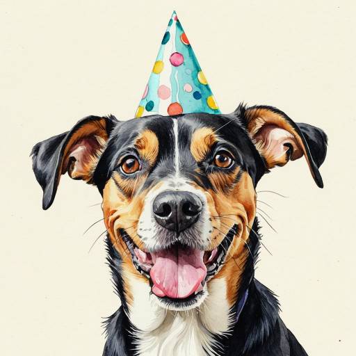 Goofy Dog Wearing Party Hat Watercolor