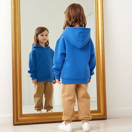 Girl in Blue Hoodie by Mirror