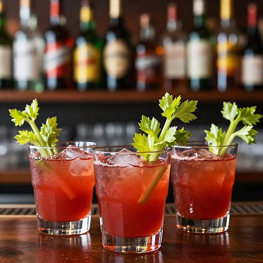 Vibrant Red Cocktails with Celery Garnish