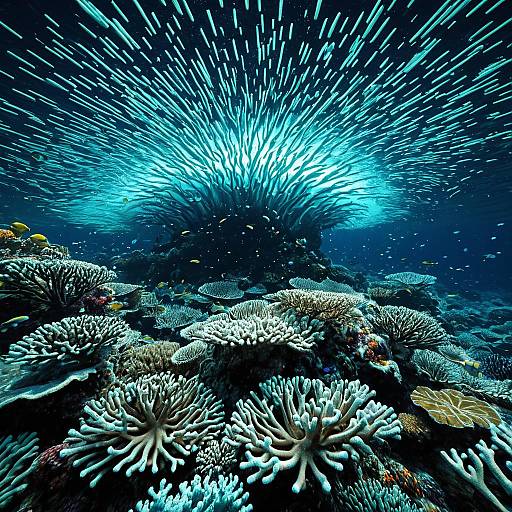 Bioluminescent Coral Reef with School of Fish