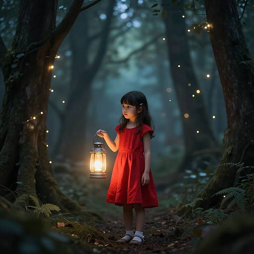 Curious Girl in Magical Forest