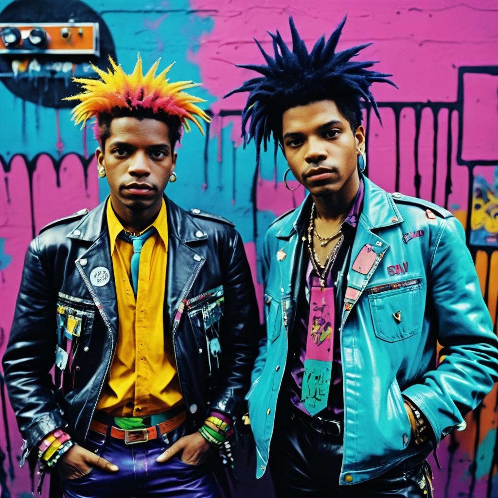 Vibrant Retro Punks in Basquiat Style