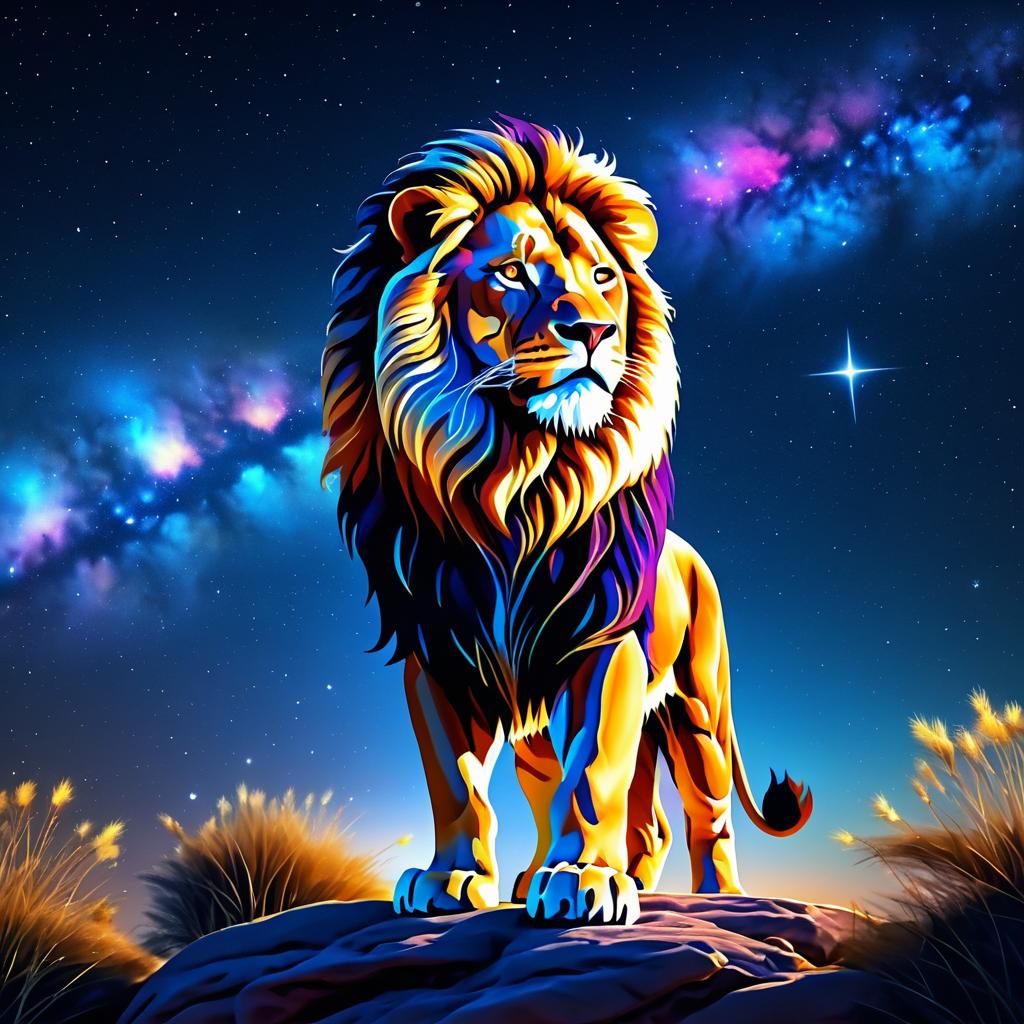 Majestic Lion Under a Starry Sky