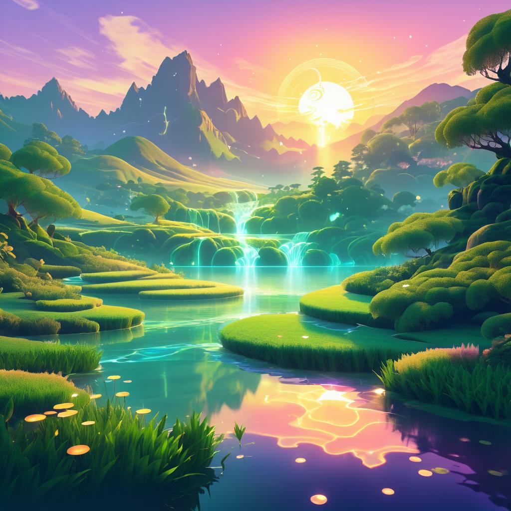 Enchanting Fantasy Landscape at Sunset