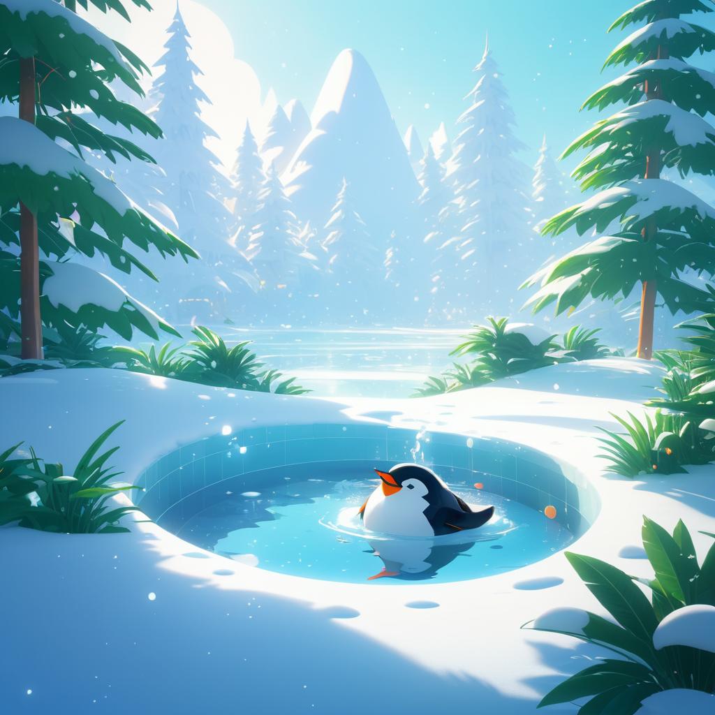 Whimsical Penguin in a Snowy Wonderland